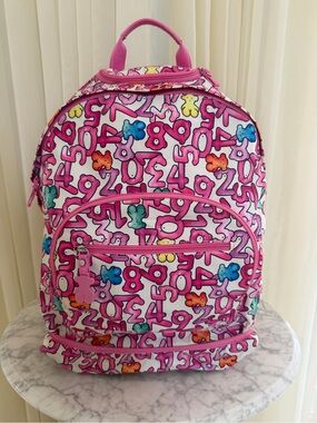Tous Pink Kids Rolling Backpack with Colorful Number & Bear Print